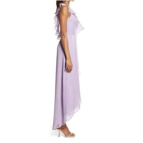 WAYF Womens Demi One-Shoulder Ruffle Dress In Dusty Lavender Shimmer Medium $148 - Picture 3 of 5
